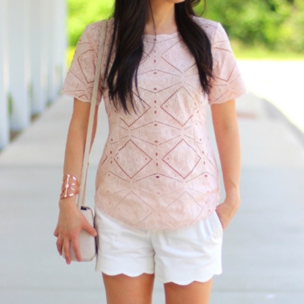 J. Crew geometric eyelet top in dusty rose
